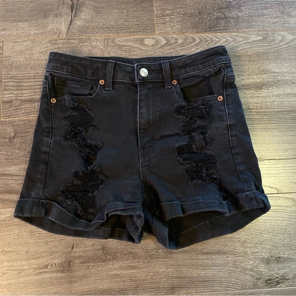 American Eagle shorts High waisted mom shorts stretch Black Distressed Denim - Picture 2 of 6